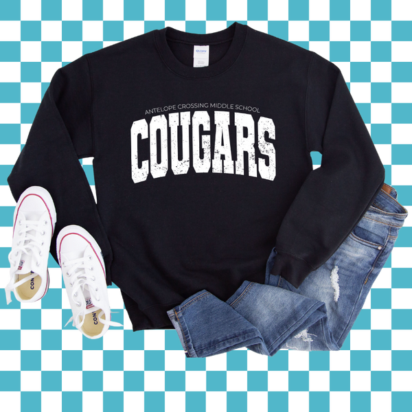 Distressed Cougars Crewneck Sweatshirt