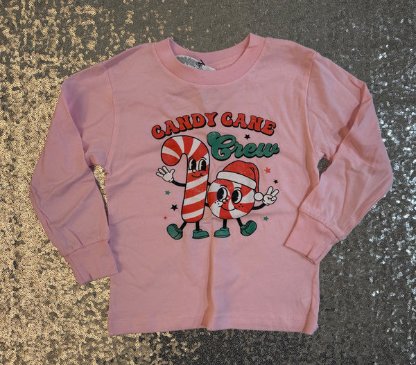 Pink Candy Cane Crew Long Sleeve Tee Toddler Size 2