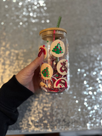 Christmas Cookie Glass Can cup with glass straw