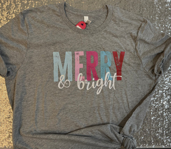 Merry & Bright Light Grey Bella Unisex Tee Size XL