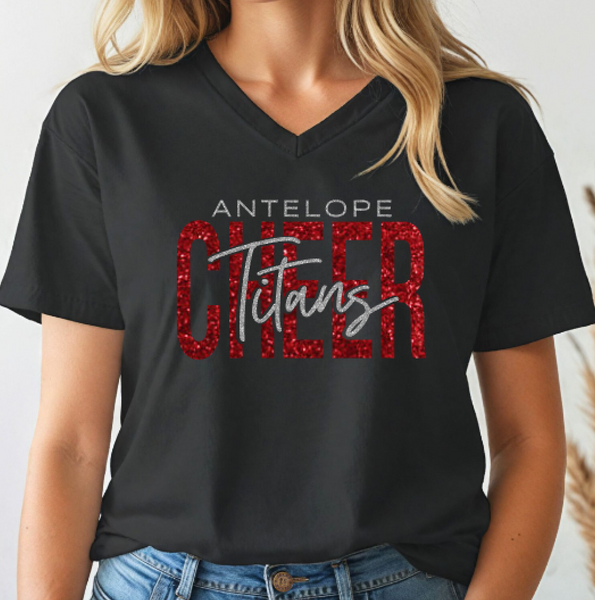 Glitter Antelope Titans Cheer Unisex or Women's V-Neck