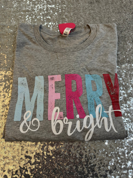 Merry & Bright Light Grey Bella Unisex Tee Size XL