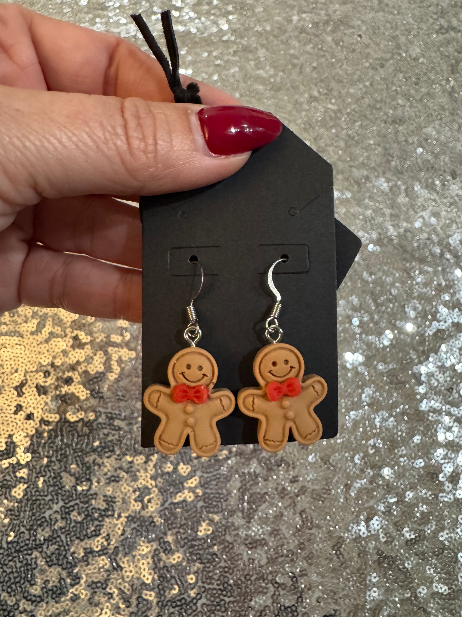 Gingerbread Man with blue buttons Earrings (Nickel Free)