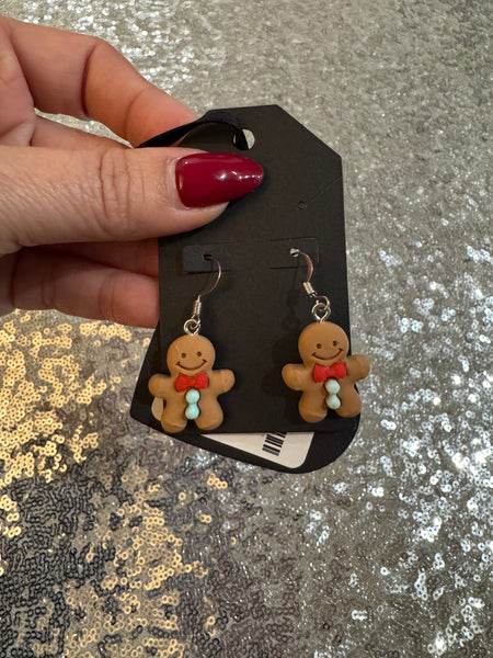 Gingerbread Man with blue buttons Earrings (Nickel Free)