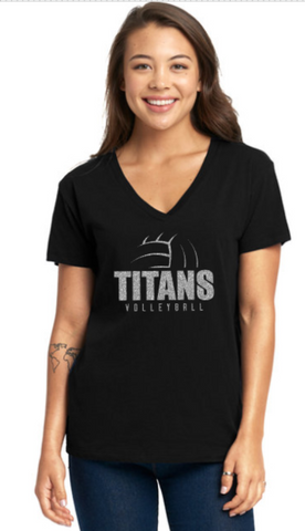 Glitter Titans Volleyball Women's V-Neck Shirt (Black)