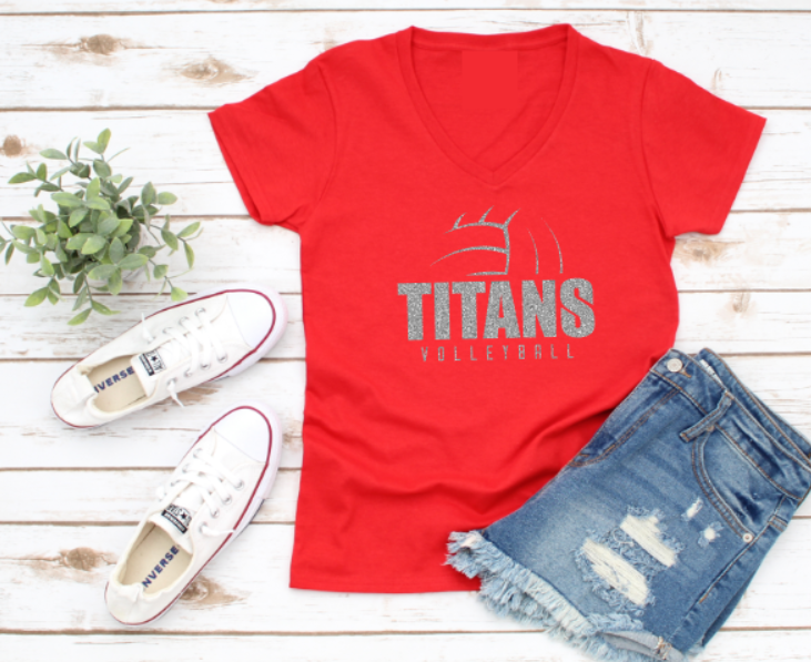 Glitter Titans Volleyball Women's V-Neck Shirt (Red)