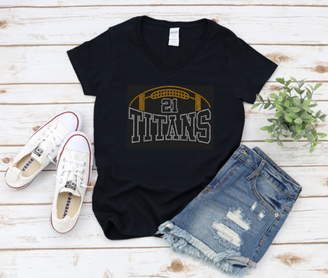 Rhinestone Customized Titans Football T-Shirt (Unisex & Womens)