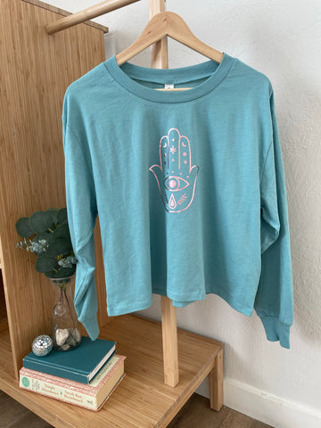 Womens Long Sleeve Hamsa Crop Shirt