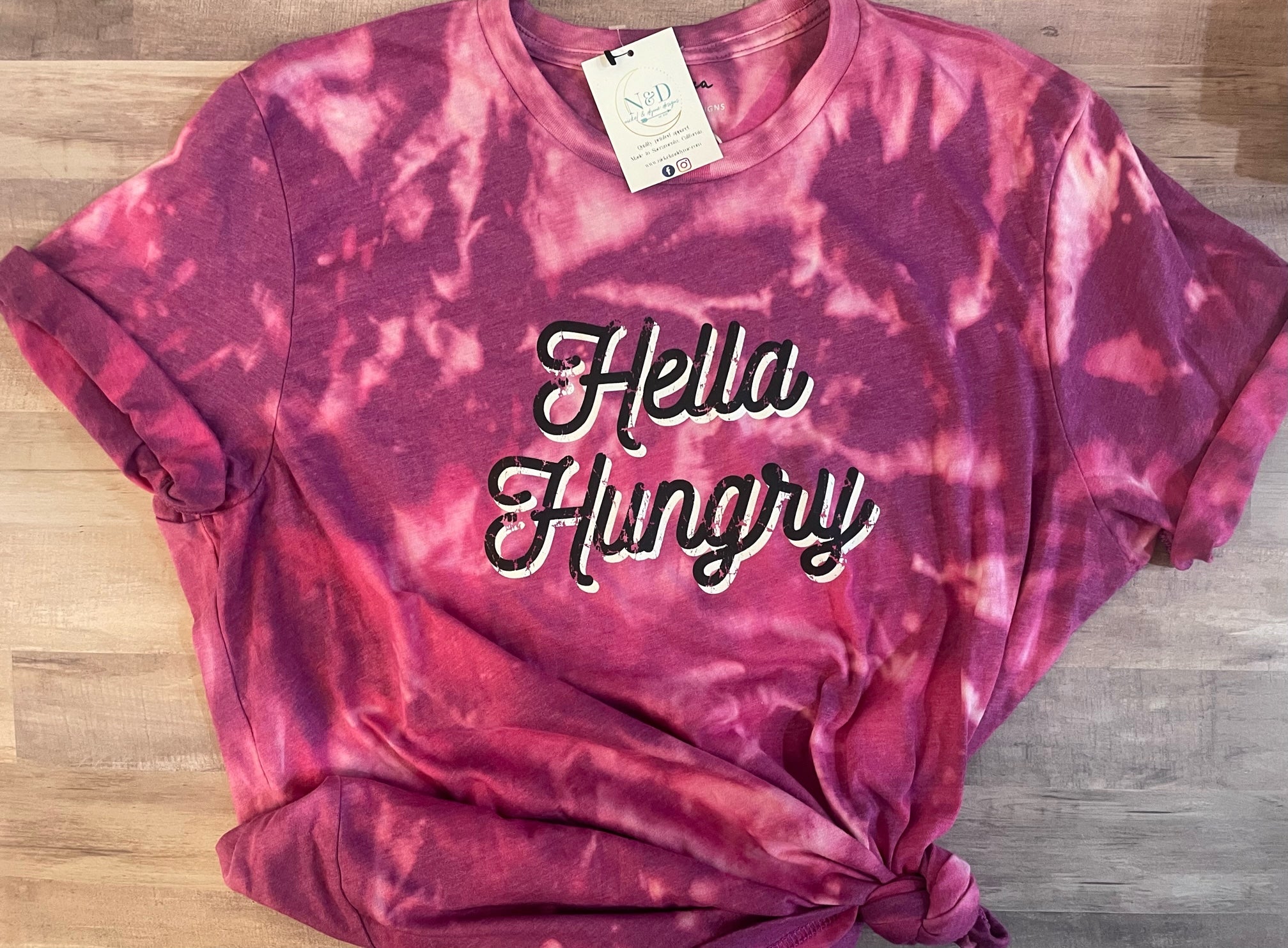 Hella Hungry Distresses Tee, Magenta Shirt